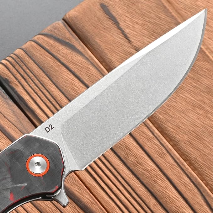 FF19 Folding Pocket KnifeD2 Steel Blade Carbon Fiber Handle EDC Tool Knife for Outdoor Camping Hunting Fishing Working(Red)