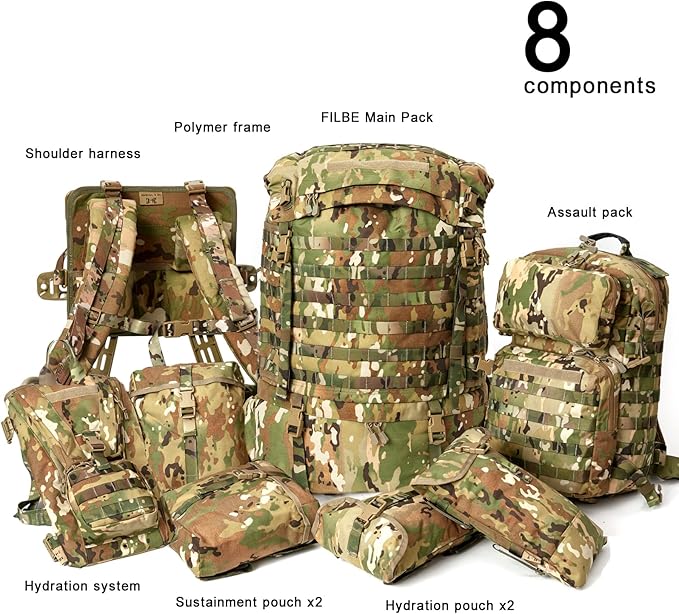 MT FILBE 100L Modular Rucksack System Military Ruck with External ABS Frame Detachable Assault Pack &amp Hydration Carrier