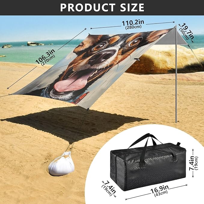 ALAZA Funny Dog Print Beach Tent Sun Shelter Portable Canopy Sunshade for Outdoor Camping Picnics Backyard Fun 10x9 ft