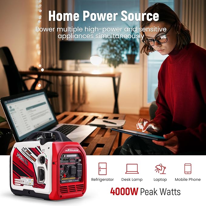 maXpeedingrods 4000 Watt Portable Inverter Generator Gas Powered with CARB Compliant App Remote Data Monitor Compact and Lightweight for Outdoor Camping Family Power Failure in Extreme Weather