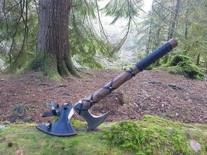 Handmade Carbon Steel Axe – Hand Forged High Carbon Steel Head | Wood Handle Rustic Outdoor Hatchet Viking Style Camping &amp Survival Axe (Axe-7)