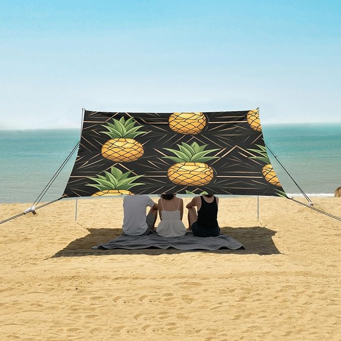 ALAZA Pineapples Geometric Summer Beach Tent Sun Shelter Portable Canopy Sunshade for Outdoor Camping Picnics Backyard Fun 10x9 ft