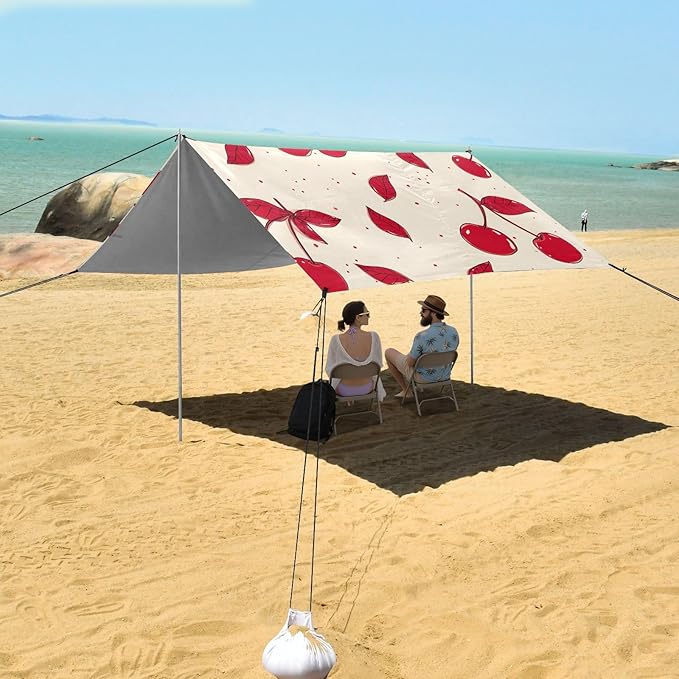 ALAZA Red Bow Cherry Beach Tent Sun Shelter Portable Canopy Sunshade for Outdoor Camping Picnics Backyard Fun 10x9 ft