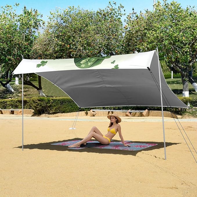 ALAZA Happy St. Patrick's Day Shamrock Dinosaur Beach Tent Sun Shelter Portable Canopy Sunshade for Outdoor Camping Picnics Backyard Fun 10x9 ft