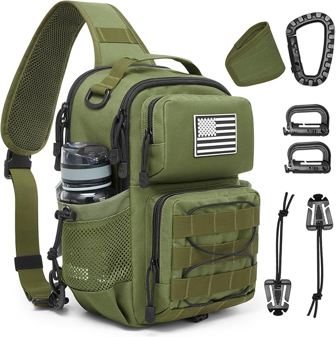 G4Free Tactical Sling Bag for Men Women EDC Concealed Carry Bag with Molle Crossbody Shoulder Pack (Green)