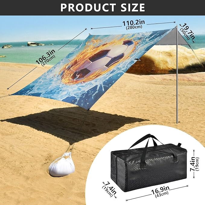 ALAZA Water and Fire Football Beach Tent Sun Shelter Portable Canopy Sunshade for Outdoor Camping Picnics Backyard Fun 10x9 ft