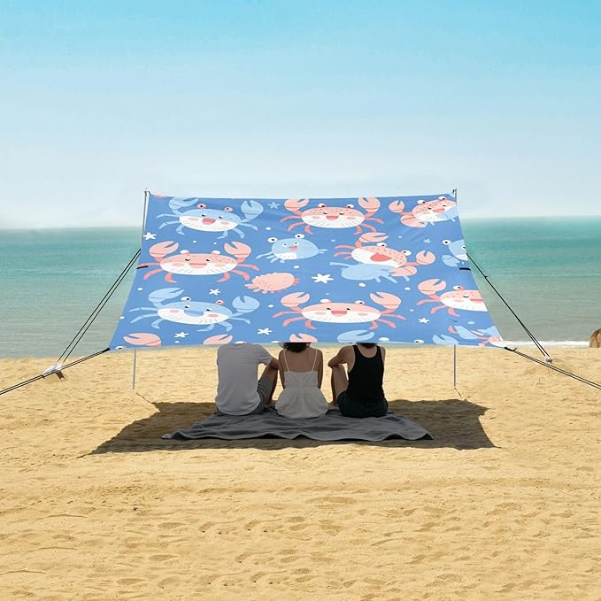 Crab Navy Blue Cute Beach Tent UPF50 Lightweight Portable Sun Shelter with Sand Shovel Sandbags for Family Trips Picnics &amp Camping