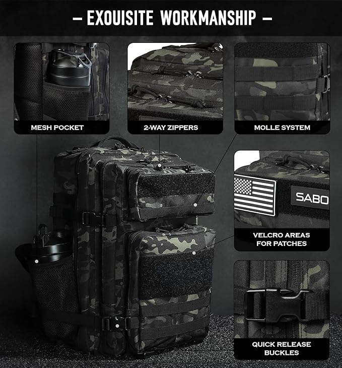 Military Tactical Backpack for Men 45L Molle Army 3 Days Assault Pack Bug Out Bag Water Resistant