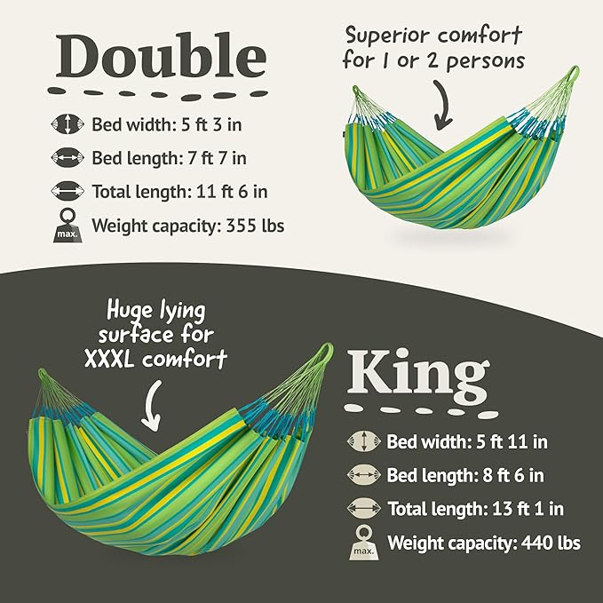 LA SIESTA Brisa Classic Hammock Handmade Weather-Resistant Tear-Resistant Hammock for Indoor &amp Outdoor Relaxation Size-Double - Lime