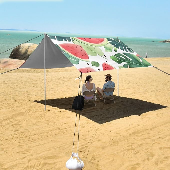 ALAZA Watermelon Tropical Leave Pattern Beach Tent Sun Shelter Portable Canopy Sunshade for Outdoor Camping Picnics Backyard Fun 10x9 ft