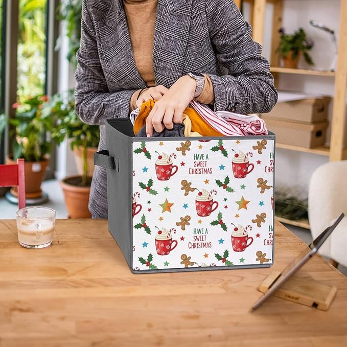 Foldable Fabric Storage Bins with Handles Cute Gingerbread Have A Sweet Christmas Versatile Collapsible Cube for Organizing Crafts Accessories Ideal for Craft Room &amp Office