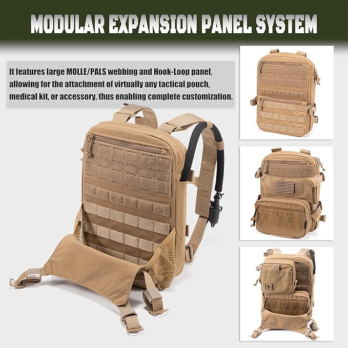 ABP Tactical MOLLE Hydration Backpack Military Assault Vest Back Panel Pack for Men Training Hiking Airsoft with 2.5L Bladder