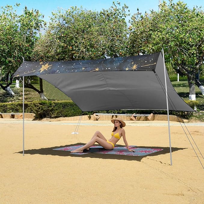ALAZA Curly Hair Llama on Star Constellation Beach Tent Sun Shelter Portable Canopy Sunshade for Outdoor Camping Picnics Backyard Fun 10x9 ft