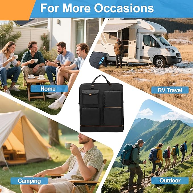 HODRANT Solar Panel Bag Carrying Case Compatible with Anker SOLIX PS30 PS100 PS200 Double-layer Storage Carrier for 2 Panels Protective Travel Organizer with Multi Pockets &amp Shoulder Strap