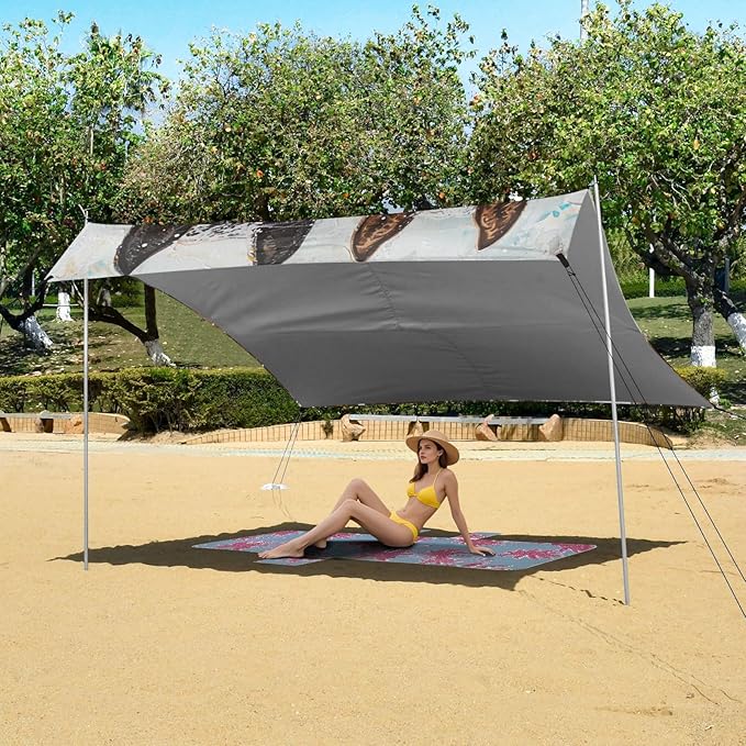 ALAZA Two Horses in Snow Beach Tent Sun Shelter Portable Canopy Sunshade for Outdoor Camping Picnics Backyard Fun 10x9 ft