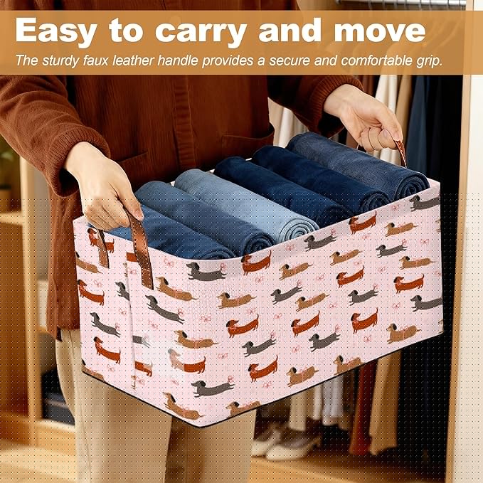 Storage Bin with Handles Dachshund Collapsible Laundry Baskets for Books Laundry - Use in Nursery Closet Organizers and Storage Blanket Basket
