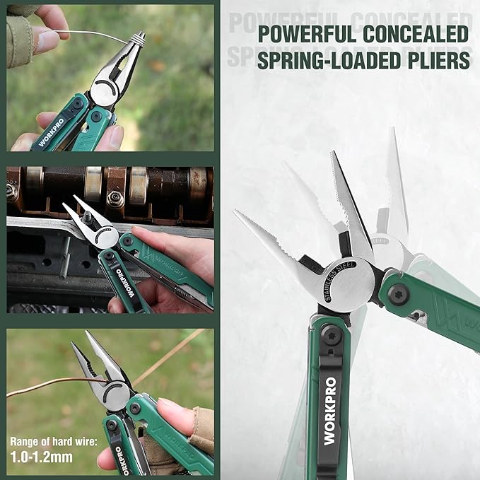WORKPRO 18-in-1 Multi Tool Pliers Gifts for Men Stainless Steel EDC Multitool with Pocket Knife 2 Safety Locks Belt Clip and Oxford Pouch Utility Multiuse Tool for Camping (Pack of 2)