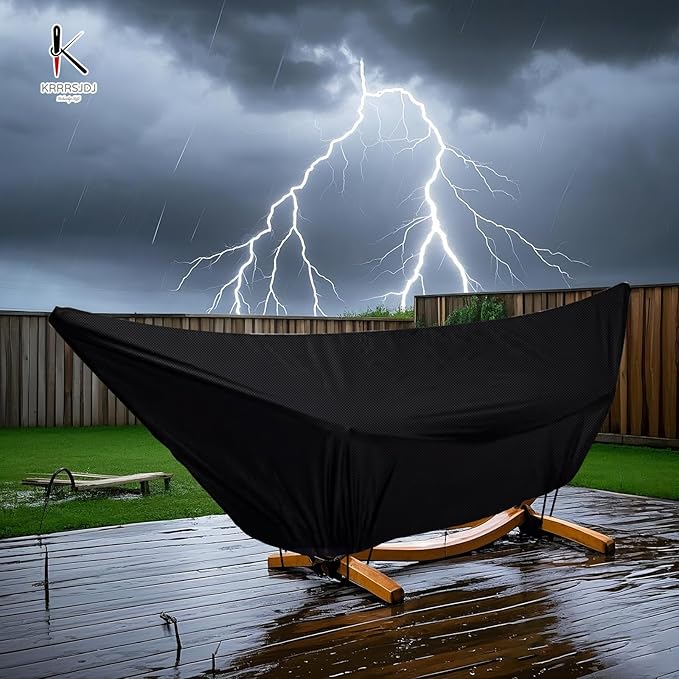 Outdoor Waterproof Hammock Cover for 11-12FT Hammock Standwith Zip and Elastic Ropesand It has Windproof Effect420D Heavy Duty Oxford (Black11-12foot)