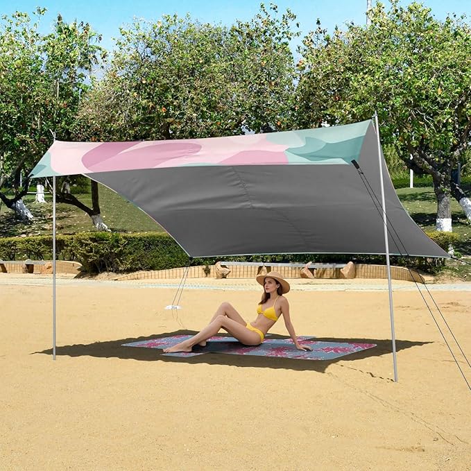 Aqua Cyan Foldable Beach Tent UPF50+ Waterproof Large Portable Sun Shelter with Carrying Bag for Camping Picnics Backyard &amp Fishing
