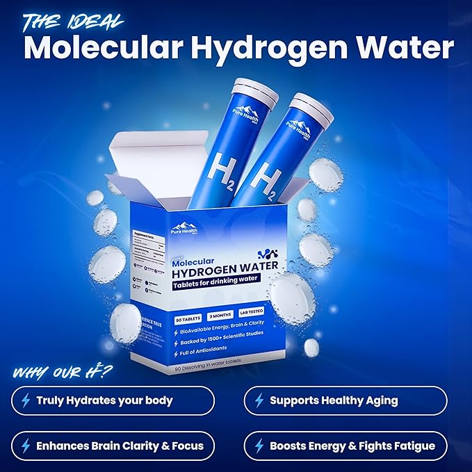 PHM Hydrogen Water Tubes Tablets for Drinking Water - H2 Molecular Tabs | Magnesium Pills Electrolytes Hydration Supplement to Support Healthy Aging &amp Energy Boost | 90 Tablets 3 Months Supply