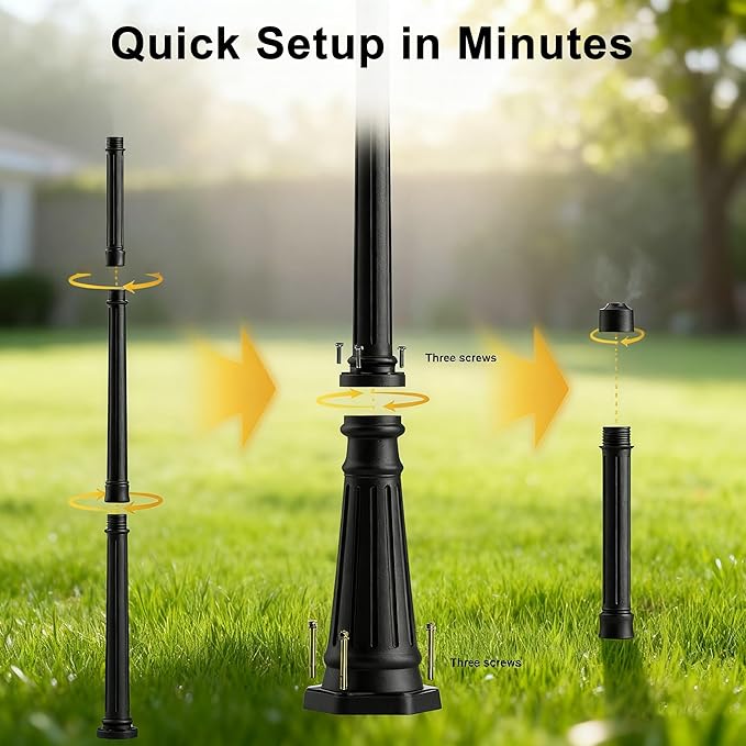 79 Textured Black Cast Aluminum Lamp Post | with Surface Mount Base &amp 2.36 Fitter Cap | Powder Coated Matte Finish | Fits Threaded &amp Non-Threaded Lights | for Porch Yard Garden Driveway