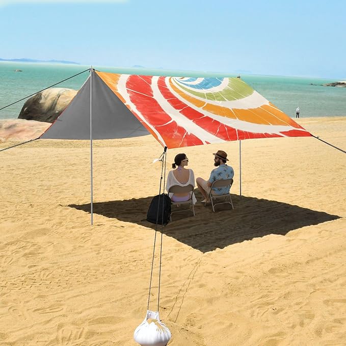 Indianred Tie-dye Background Vibrant Colors and Swirling Patterns Tie-dye Pattern Beach Tent UPF50 Lightweight Shade Sun Shelter with Sturdy Poles Sandbags and Shovel for Camping Trips