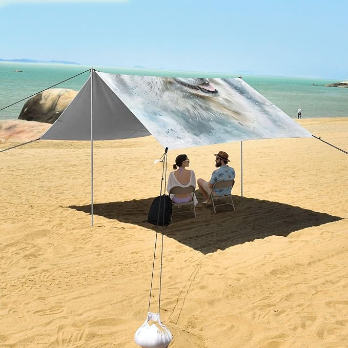 ALAZA Samoyed Dog Portrait Watercolour Beach Tent Sun Shelter UPF50+ Protection Beach Shade Canopy w/ 4 Sandbags for Outdoor Camping Fishing Backyard Fun Picnic 10x9 ft