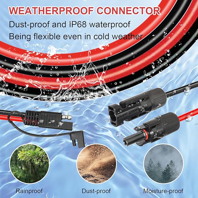 MOOKEERF Solar Panel to SAE Adapter Cable - 25ft 10AWG Solar Extension Cable for RV Solar Panel Caravan Battery Charger Kit with SAE Polarity Reverse Adapter(25 feet)