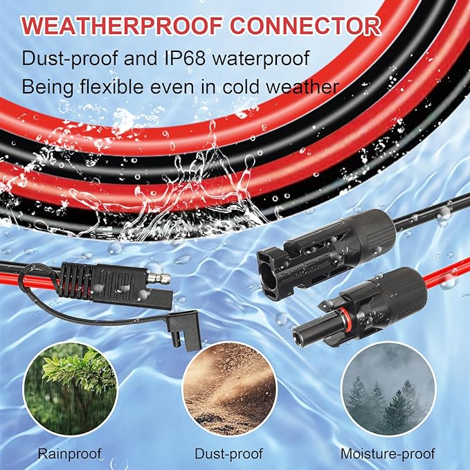 MOOKEERF Solar Panel to SAE Adapter Cable - 35FT 10AWG Solar Extension Cable for RV Solar Panel Caravan Battery Charger Kit with SAE Polarity Reverse Adapter