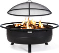 SUNCREAT 42 Outdoor Portable Fire Pit with Spark Screen Fire Poker Wood Burning Patio Fire Pits with Protective Ring Black