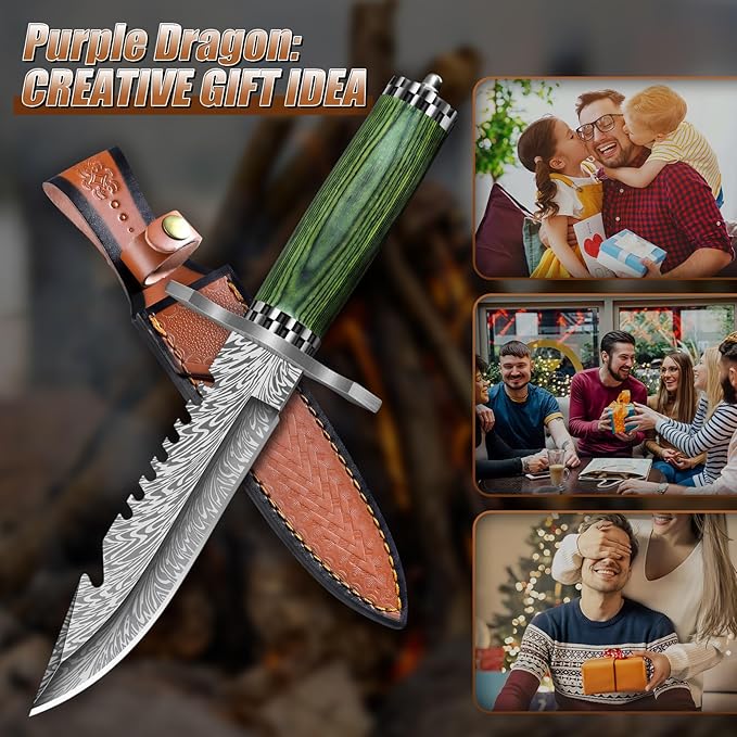 Purple Dragon Damascus Camping Knife &amp Japanese Tanto with Sheaths