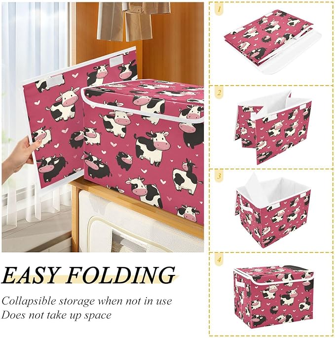 Storage Bins With Lid Stackable Fabric Closet Organizer Clothing Storage Large Boxes For Closet Shelves Bedroom Red Cat Pattern