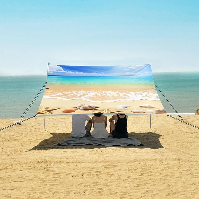 Beach Canopy with Windproof Ropes &amp Sandbags Beach Tent Sun Shade Sun Shelter for Camping Trips Fishing Backyard Fun or Picnics Beach