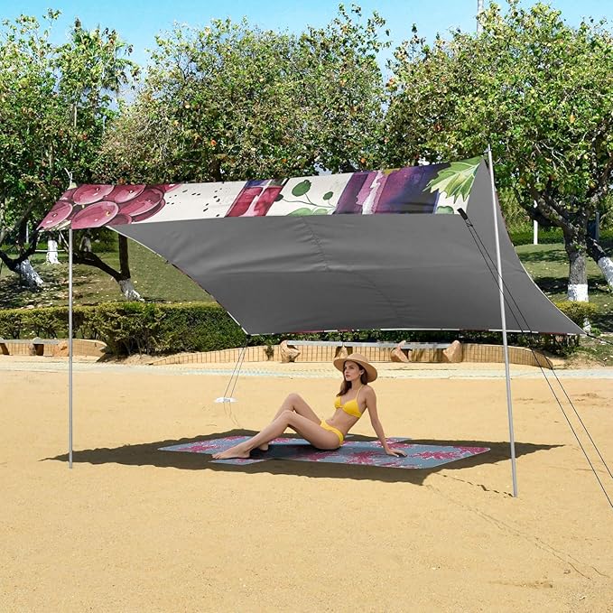 ALAZA Watercolor Red Wine Bottle Grape Seamlss Beach Tent Sun Shelter Portable Canopy Sunshade for Outdoor Camping Picnics Backyard Fun 10x9 ft