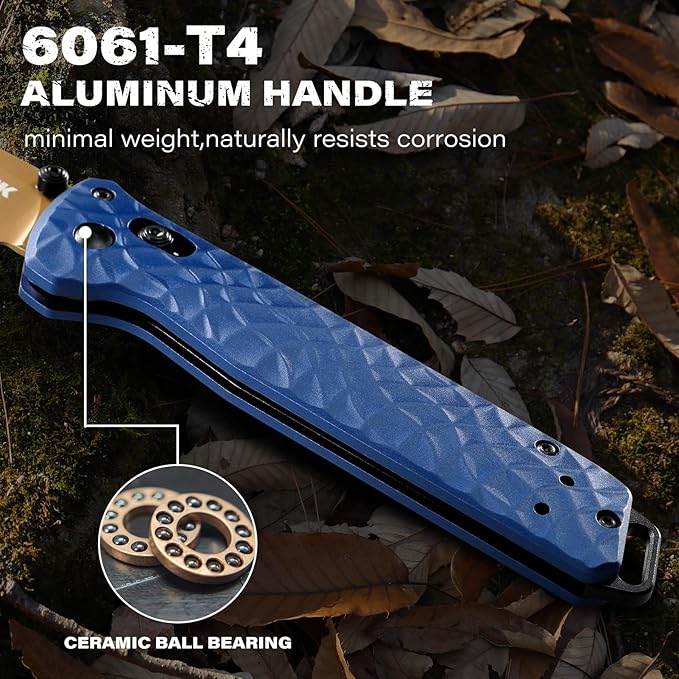 RBLACK 3.3 Tanto EDC Tactical Folding Knife with CPM S35VN Steel &amp Aluminum Handle Featuring Robust Axis Lock Reversible Clip for Everyday Carry - Ideal Gift for Men and Women Royal Blue