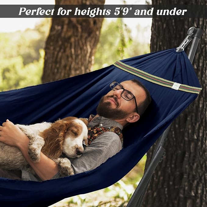 Tranquillo Uniki Hammock with Stand 550 lbs Capacity – 30-Second Setup Sturdy Steel Stand 3-Year Warranty Tool-Free Assembly Premium Carry Bag Included Outdoor &amp Indoor Hammock Navy
