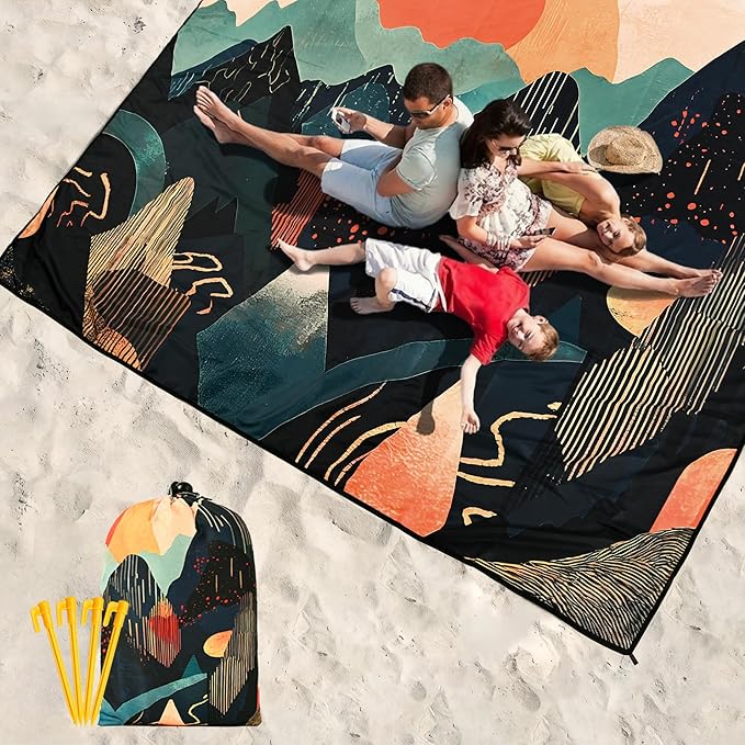 Beach Blanket Waterproof Sandproof Beach Mat 79 X 83/10'x9'for 2-8 Adults Quick Drying Outdoor Picnic Mat Beach Accessories for Travel Camping Hiking
