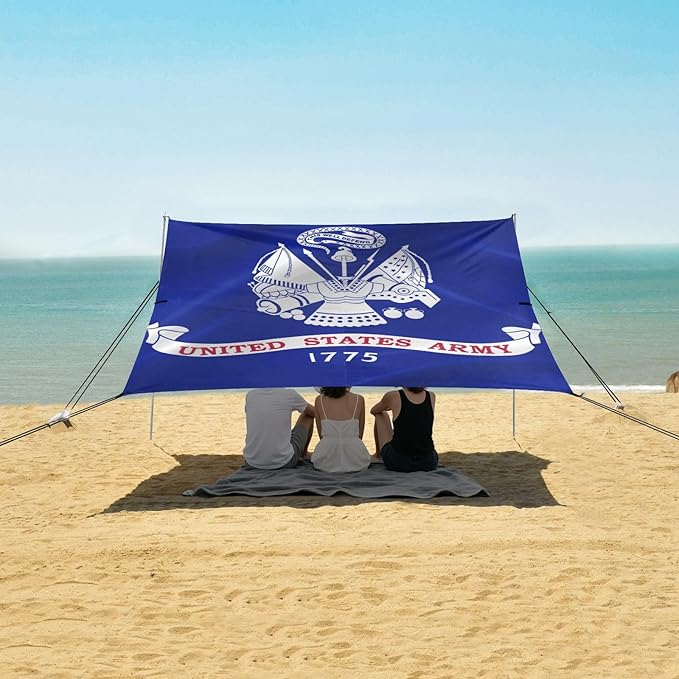 United States Military Us Army Flag Blue Beach Cabana UPF50+ Easy Setup Large Sun Shelter with Sand Pockets for Camping Picnics Backyard &amp Fishing