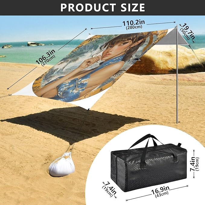 Game Anime Playroom Japanese Samurai Beach Cabana UPF50+ Protection Easy Setup Portable Sun Shelter with Carrying Bag for Backyard and Camping