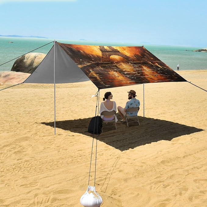 ALAZA Eiffel Tower Gold Fires Beach Tent Sun Shelter Portable Canopy Sunshade for Outdoor Camping Picnics Backyard Fun 10x9 ft