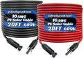 WindyNation 10 Gauge 10 AWG Pair 20 Feet Black + 20 Feet Red PV Photovoltaic Solar Panel Extension Cable Wire Solar Connectors