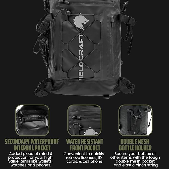 FIELDCRAFT Wayfarer Waterproof Rolltop Backpack Dry Bag for Outdoor Water Sports Kayaking Boating Camping Hiking Scuba Diving Fishing Beach and Lake Activities