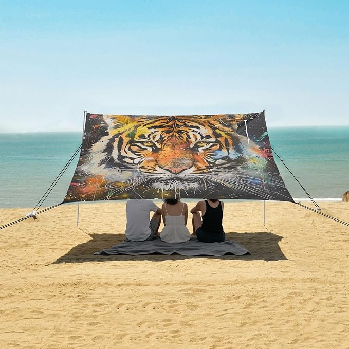 ALAZA Wild Tiger Portrait Beach Tent Sun Shelter Portable Canopy Sunshade for Outdoor Camping Picnics Backyard Fun 10x9 ft