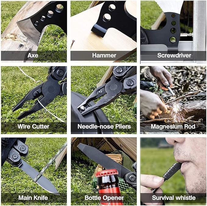 Survival‑Ready Camping Multitool – All‑in‑One with Knife Hammer Saw &amp Pliers Durable Sheath Perfect Christmas/Birthday/Father's Day Gift for Men Dad Husband &amp Boyfriend-Hatchet