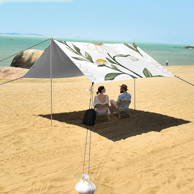 ALAZA Cute Chic Daisy Flower Watercolor Beach Tent Sun Shelter Portable Canopy Sunshade for Outdoor Camping Picnics Backyard Fun 10x9 ft