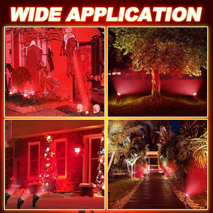 Rossesay 4 Pcs Christmas Red Spotlight Outdoor Plug in Landscape Lighting 12w Ip66 Waterproof LED Lights with Spiked Stand 270° Adjustable Outdoor Spot Lights for Yard Lawn Garden Tree Flags Holiday