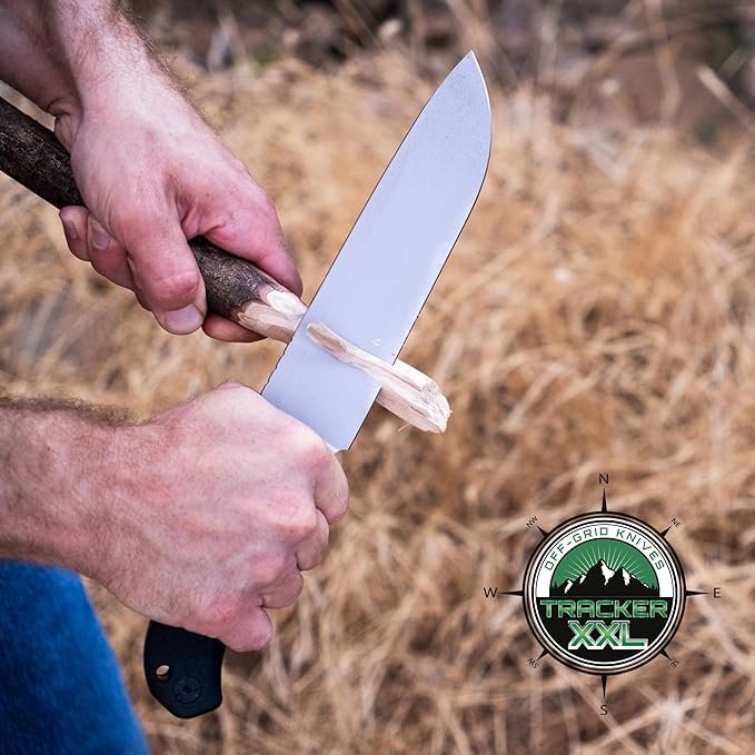 Off-Grid Knives - TRACKER-XXL Fixed Blade Knife Cryo D2 Blade Steel G10 Scales Kydex Sheath OG Lo-Pro Belt Attachment Chopping Camping Bushcraft Hunting Survival (Stonewash)