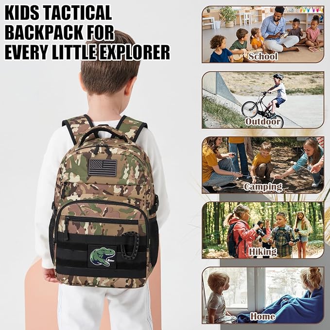 Kids Tactical Backpack Army Molle Bookbag Military Boys Backpack for School Outdoor Camping (Includes 2 Patches+1Carabiner) CM