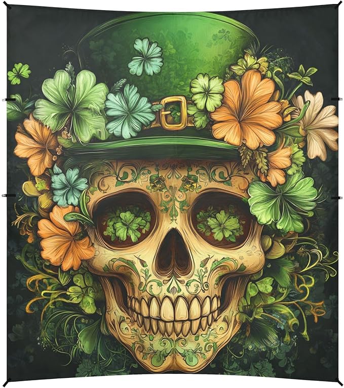 ALAZA St. Patricks Day Clover Leaves Skull Beach Tent Sun Shelter Portable Canopy Sunshade for Outdoor Camping Picnics Backyard Fun 10x9 ft