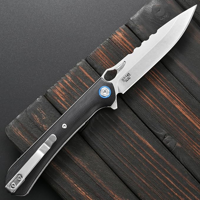 Sitivien ST145 Folding Pocket Knife14C28N Steel BladeG10 Handle EDC Tool Knife for Outdoor SurvivalCampingHikingHunting(Black) …